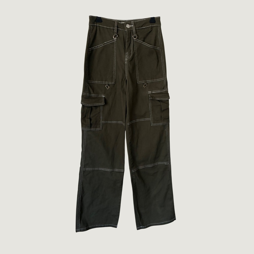Rachel Paige Olive Green  Stitch Cargo Pants High Waisted Utility XS Grunge